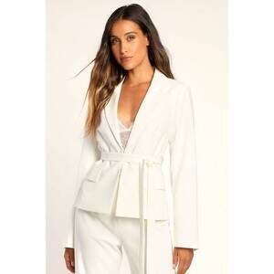 Lulus A Power Mood White Belted Blazer - Size S